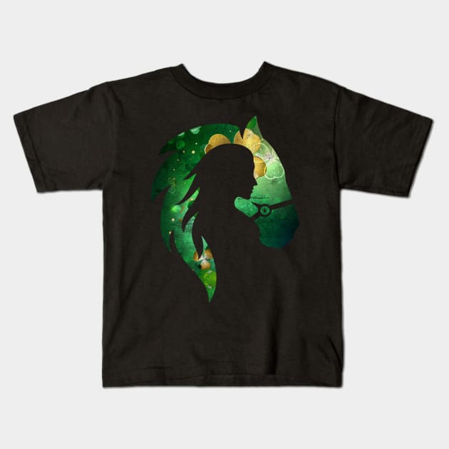 Irish Girl and Horse with Shamrock Pattern Vintage Distressed Design Kids T-Shirt by star trek fanart and more